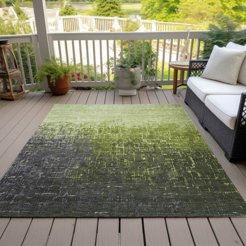 Lime Round Flat Woven Synthetic Washable Rug
