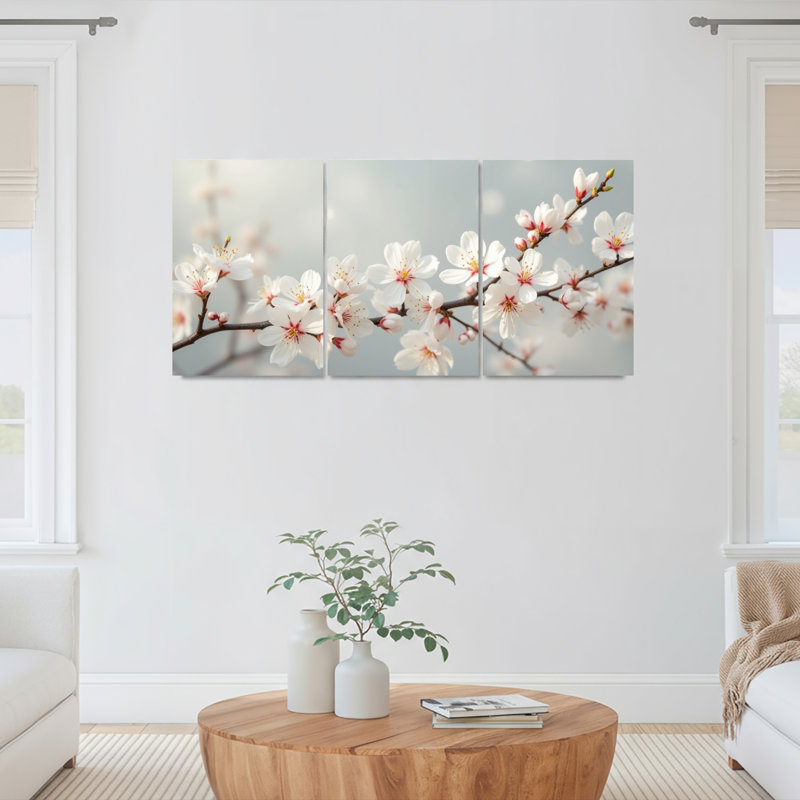 Ensemble de 3 tableaux muraux sur toile à motifs de fleurs de cerisier, pour salon, chambre et décoration intérieure.