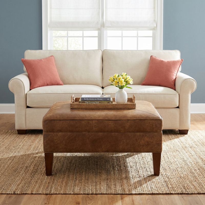 Marissa Leather Ottoman, Stallone Rawhide Genuine Leather