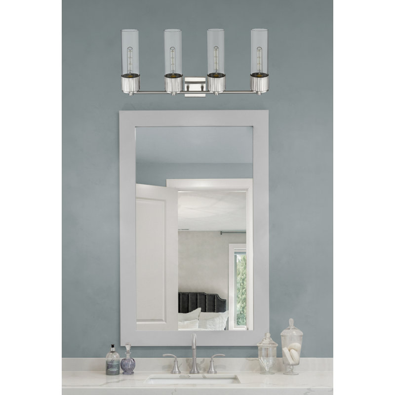 Éclairage pour meuble-lavabo mural 4 lumières 12 "Bolivar, Transparent, Nickel satiné