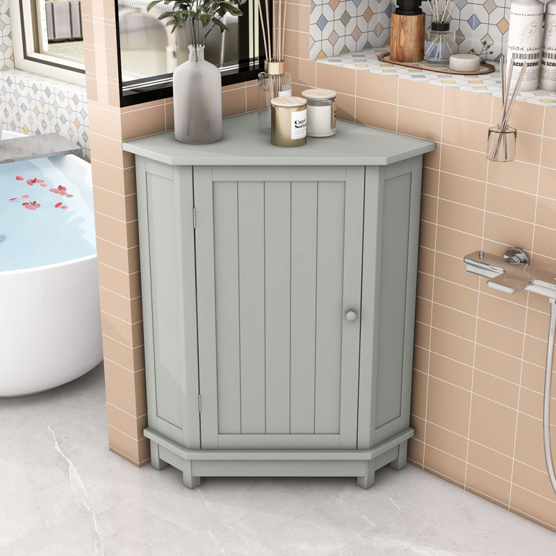 Armoire de rangement de coin triangulaire avec tablettes intérieures réglables, Gris