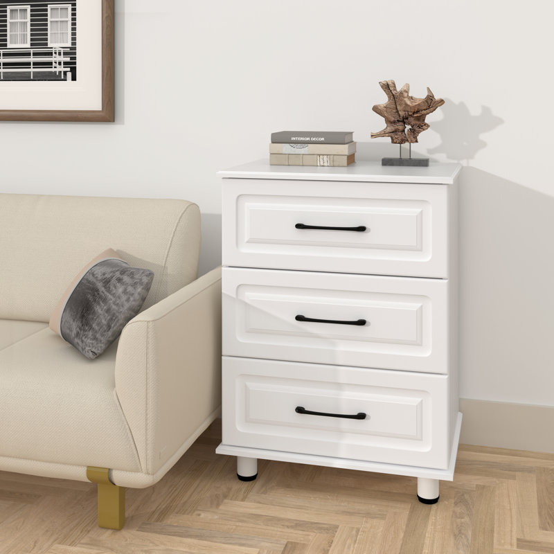 3 Drawer Dresser, White Dresser for Bedroom, Modern Nightstands Small Dressers with Drawers Closet Wood Dressers with Steel Handles, Mid Century Chest of Drawers for Living Room, Office