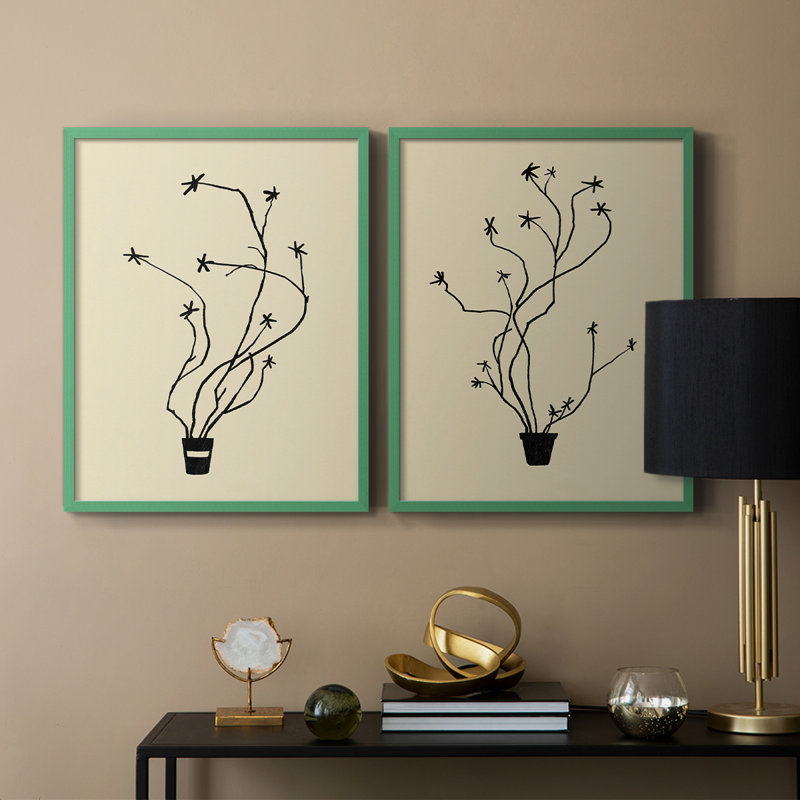 Spring Sprig Vase I-Premium Framed Print -Ready to Hang - No Nails Required - No Nails Required, 11" H x 18" W, Gray