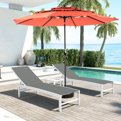 Parasol à 3 niveaux en aluminium 10 pi pour pelouse - Pour la piscine, la cour arrière orange, la terrasse de la piscine