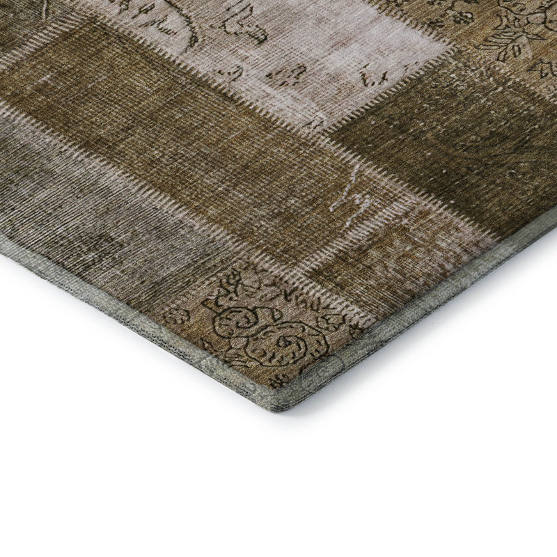 Tapis brun Cerrito lavable à la machine de qualité supérieure, Rectangulaire 3 pi x 5 pi