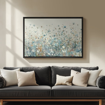 Art mural encadré sur toile - Fleurs florales abstraites bleues - 16 po x 24 po, 24 po x 36 po