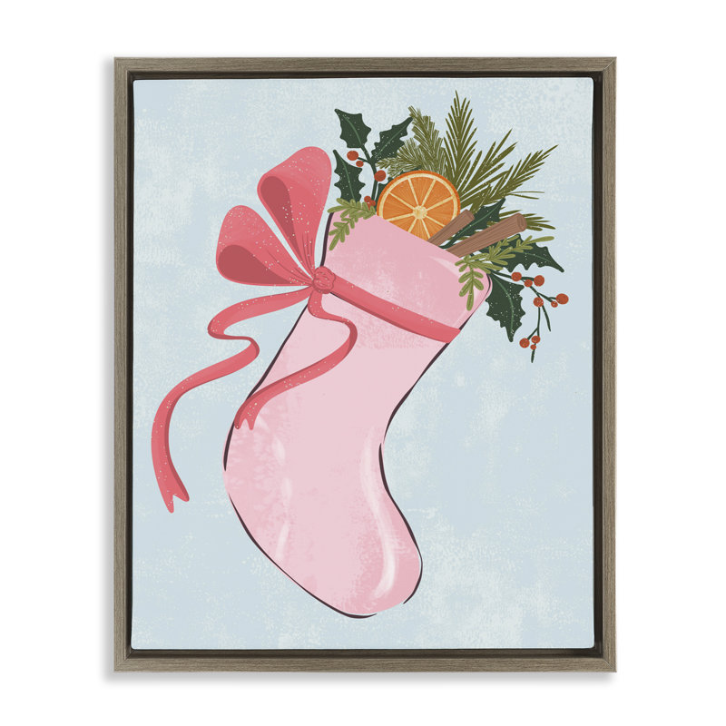 Chaussette de Noël rose, art giclée par Nikita Jariwala, H 31 po x l 25 po, Cadre flottant orme Montalcino