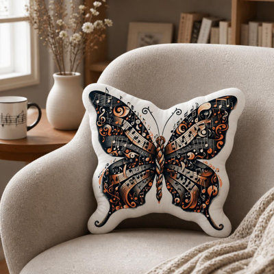 1pc Musical Notes Butterfly Music Musician 2D Flat Printing Shaped Stuffed Throw Pillow Decorative Cushion Pillow for Gift Bedroom Sofa Room Party Decor, 9.8in