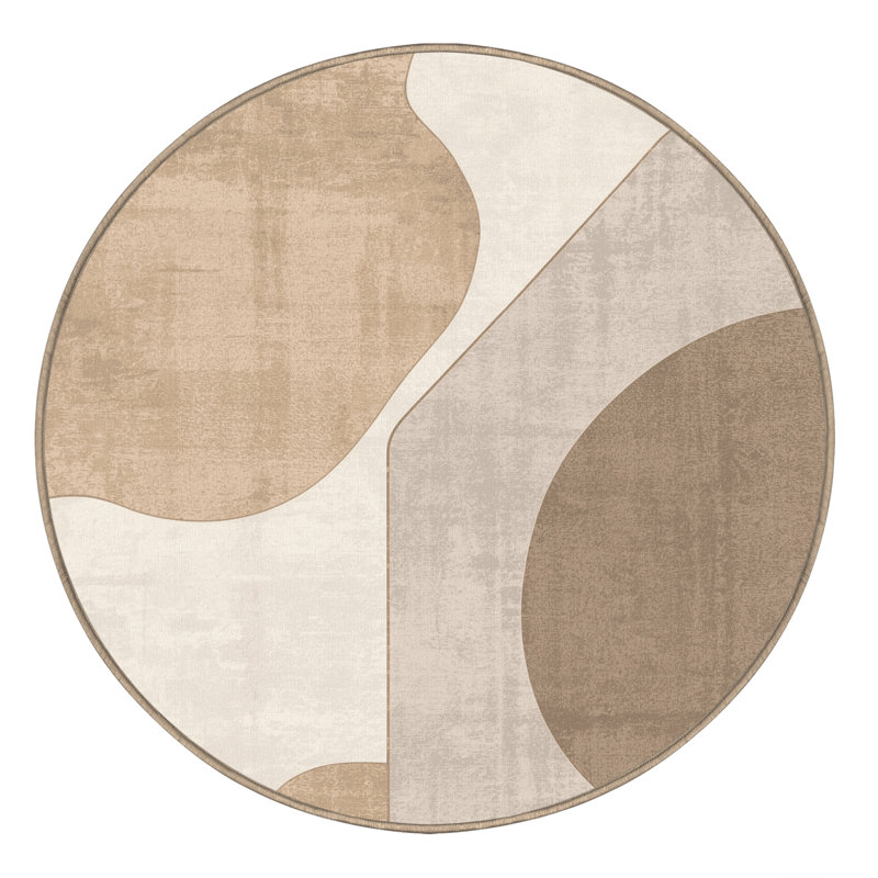 Machine Washable Carlstadt Minimalist Rug in Beige – Beige Binding, 3' Round