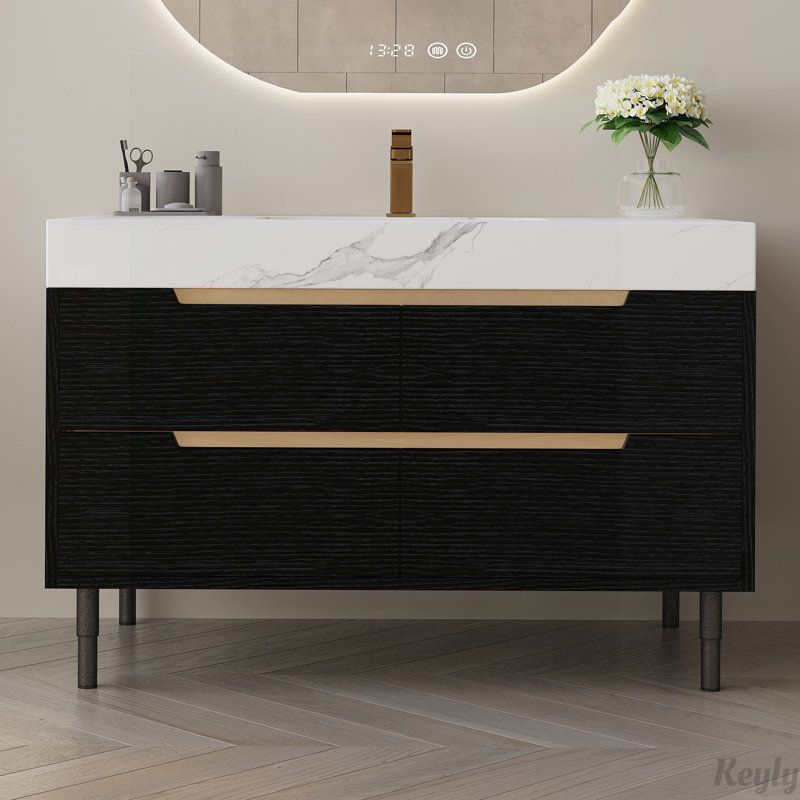 Meuble-lavabo moderne 35,4 po avec lavabo sous comptoir, rangement à 4 tiroirs, autoportant / mural