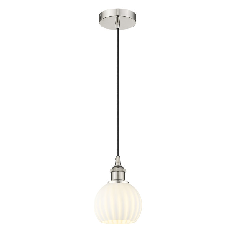 Edison Venetian 1 Light Cord Hung Pendant-616-G1217, 8" H x 6" W x 6" D, Polished Nickel