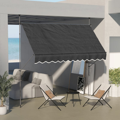 Auvent de patio 118 "avec support et Uv30 +, réglable pour terrasse, porche, fenêtre, porte, auvent noir, support