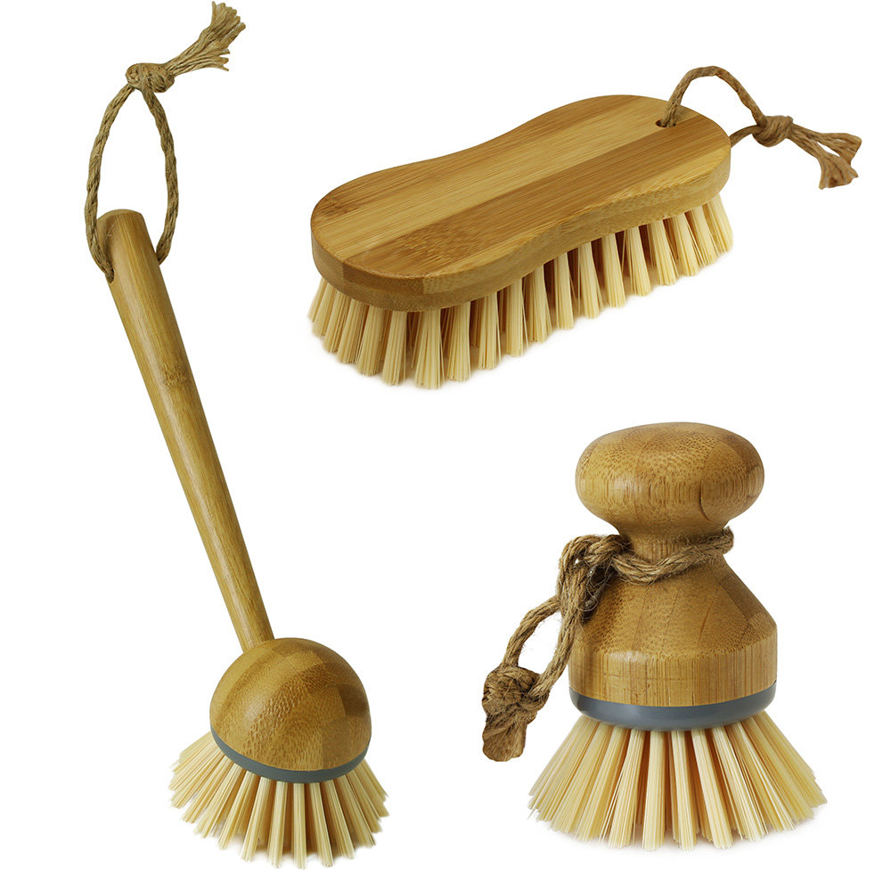 Bamboo Cleaning Essentials, Scrubbing Round and Dish Brushes