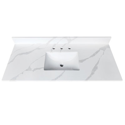 49 Inch White Carrara Marble Look Quartz Vanity Top with Undermount Sink and Backsplash