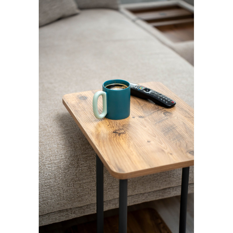 C-Shaped End Table with Storage Shelf, Metal Frame Sofa Side Table for Living Room
