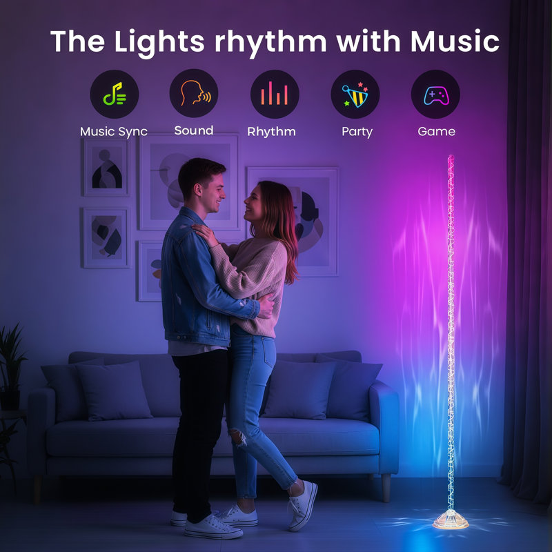 Lampe sur pied RGBIC Crystal, lampe sur pied DEL en cuir avec fil de cuir et application de contrôle à distance, éclairage d'ambiance à couleurs changeantes synchronisé avec la musique via l'application DayBetter pour chambre, salle de jeux, salon