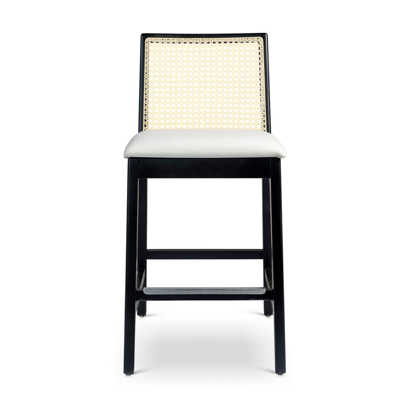 Modern Brazilian Nardia Cane Bar Stool, Light Gray/Ebano/Natural, Counter Stool (25.5" Seat Height)