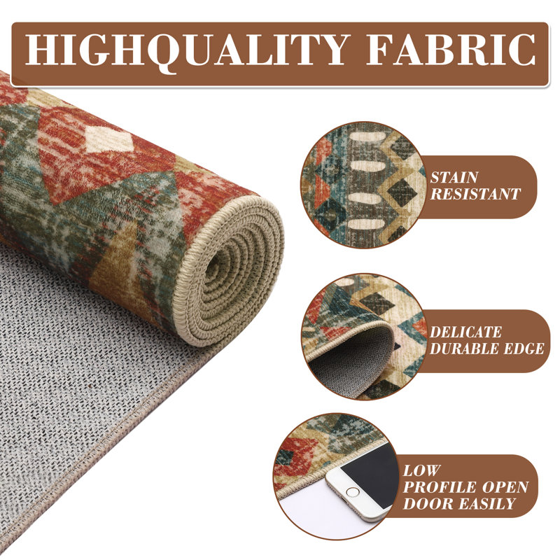 Boho Machine Washable Area Rug Non-Slip Indoor Carpet Non-Shedding Rug for Living Room Bedroom Dining Room Hallway Kitchen Office Playroom Nursery