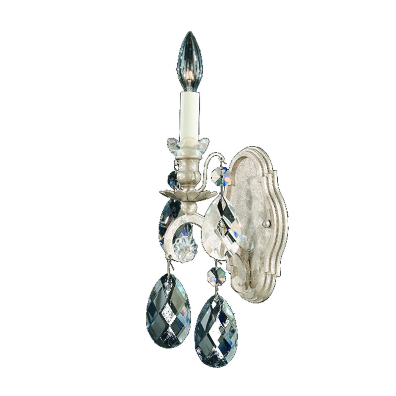 Renaissance 1 - Light Candle Wall Light, Antique Silver, Handcut Clear