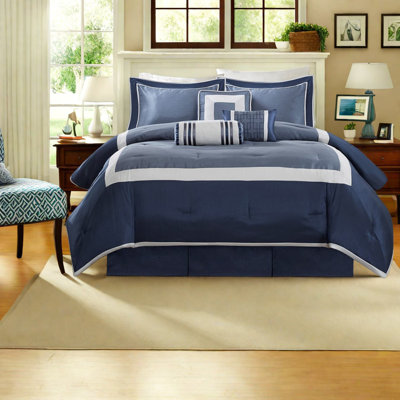 Elegant Navy Bedding Sets, Premium Polyester Comforter, Hotel Style For Home