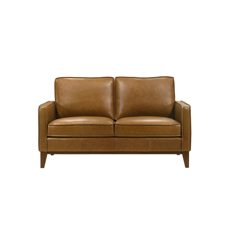 Caliah 59'' Leather Square Arm Loveseat, Caramel