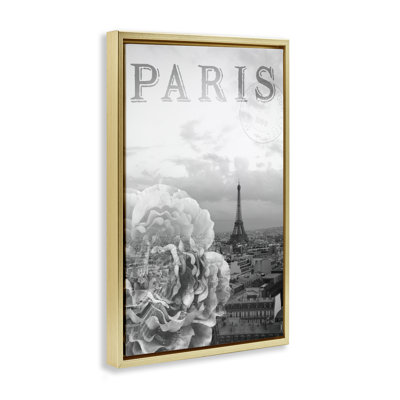 Carte postale de Paris dans un cadre flottant monochrome, design par Emily Navas