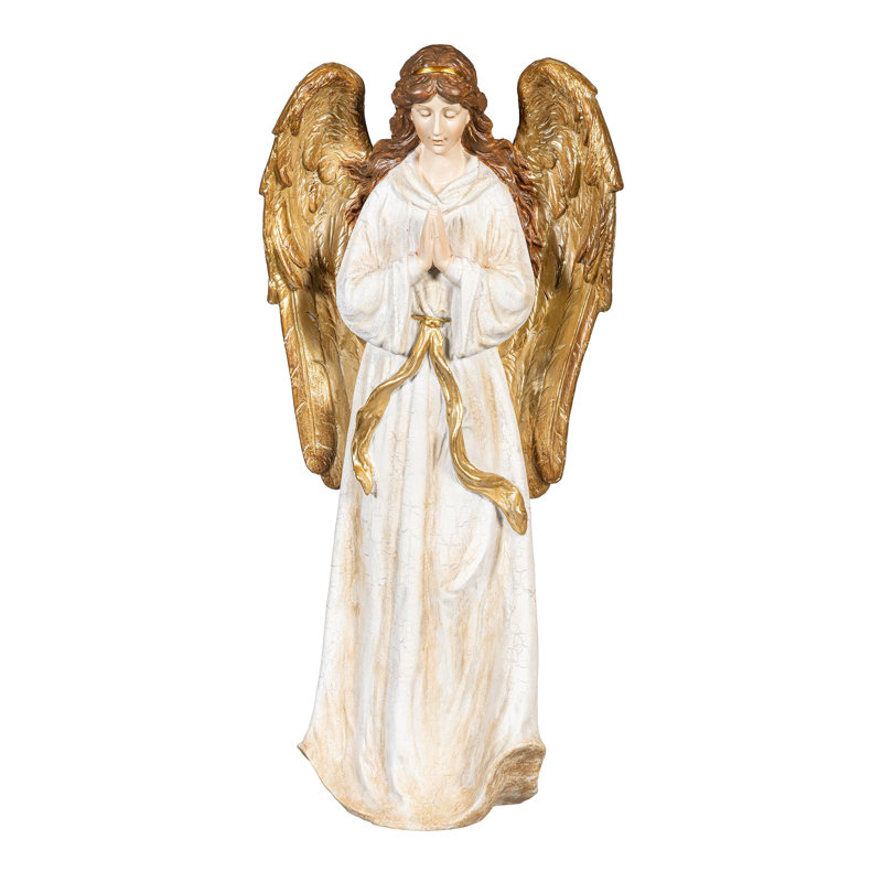 Statue de jardin ange doré en résine, H 18 po