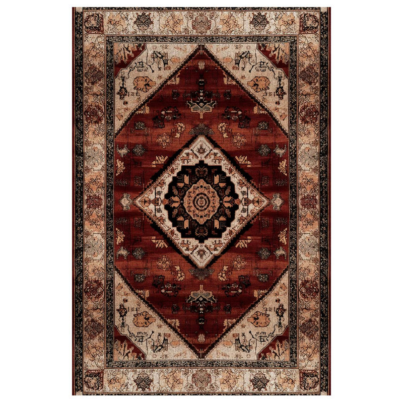 Minasas Collection Digital Print Cotton-Polyester Beige Brown Burgundy Moroccan Rug, Rectangle 3'4" x 5'