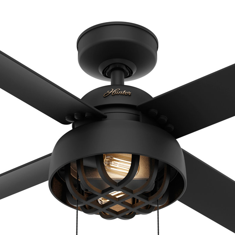 52" Matte Black Indoor/Outdoor Ceiling Fan with LED Light Kit