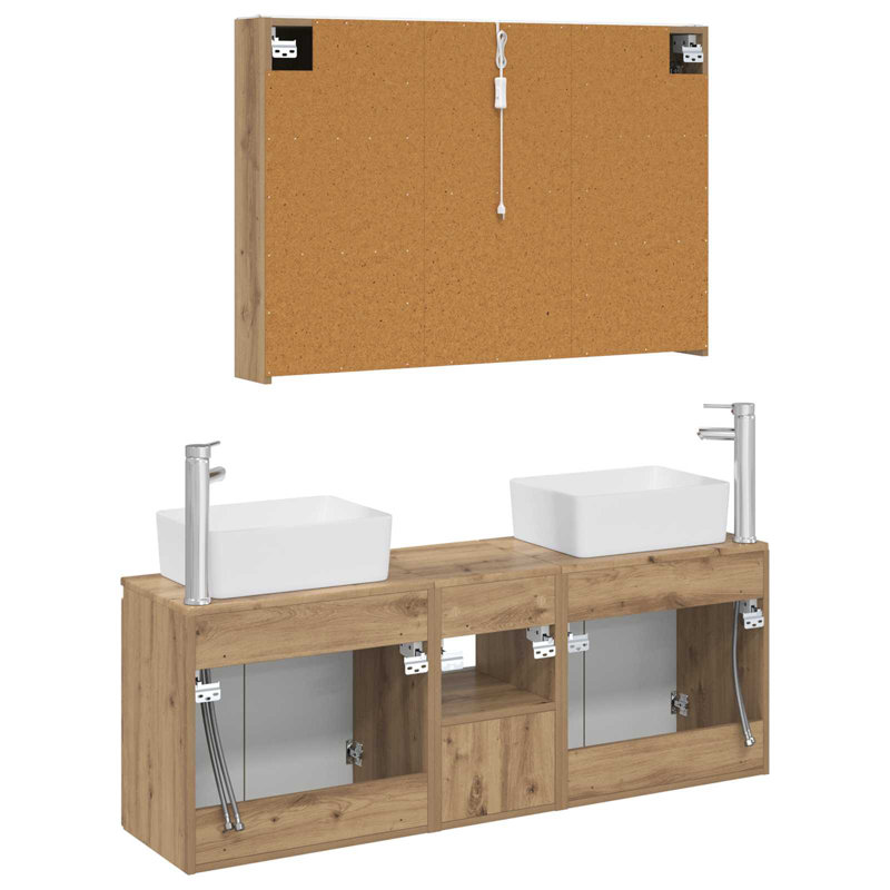 Vanity & Mirror Set, Light Medium Wood