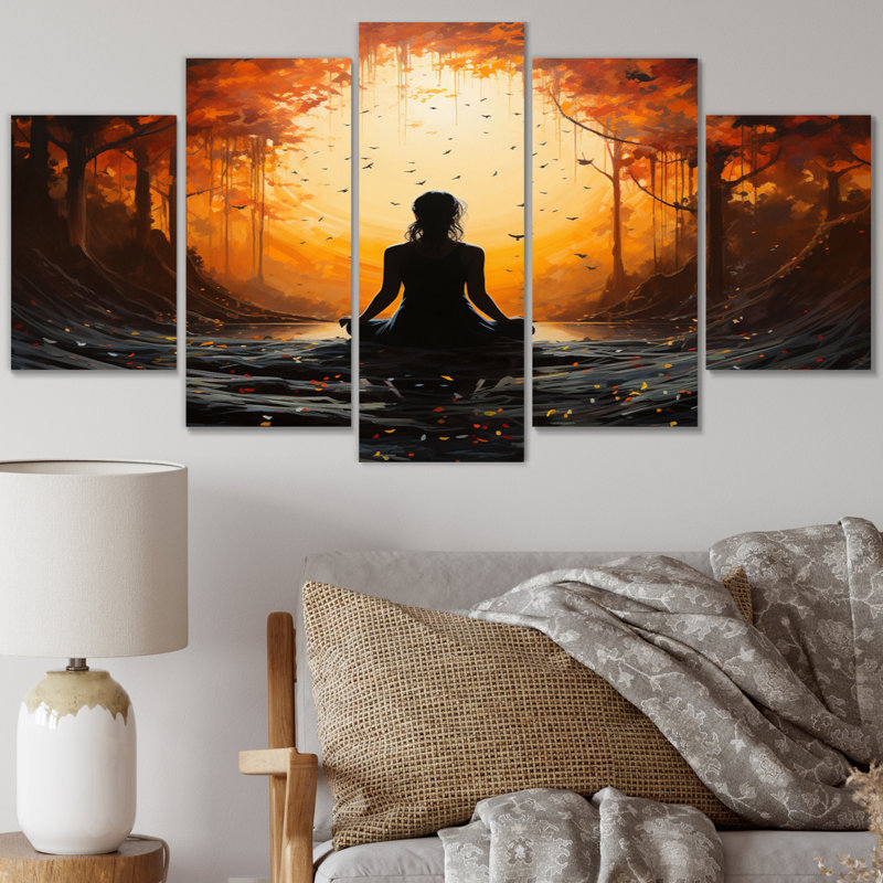 Jaune jaune noir dans la forêt II - impression sur toile de yoga - 5 panneaux
