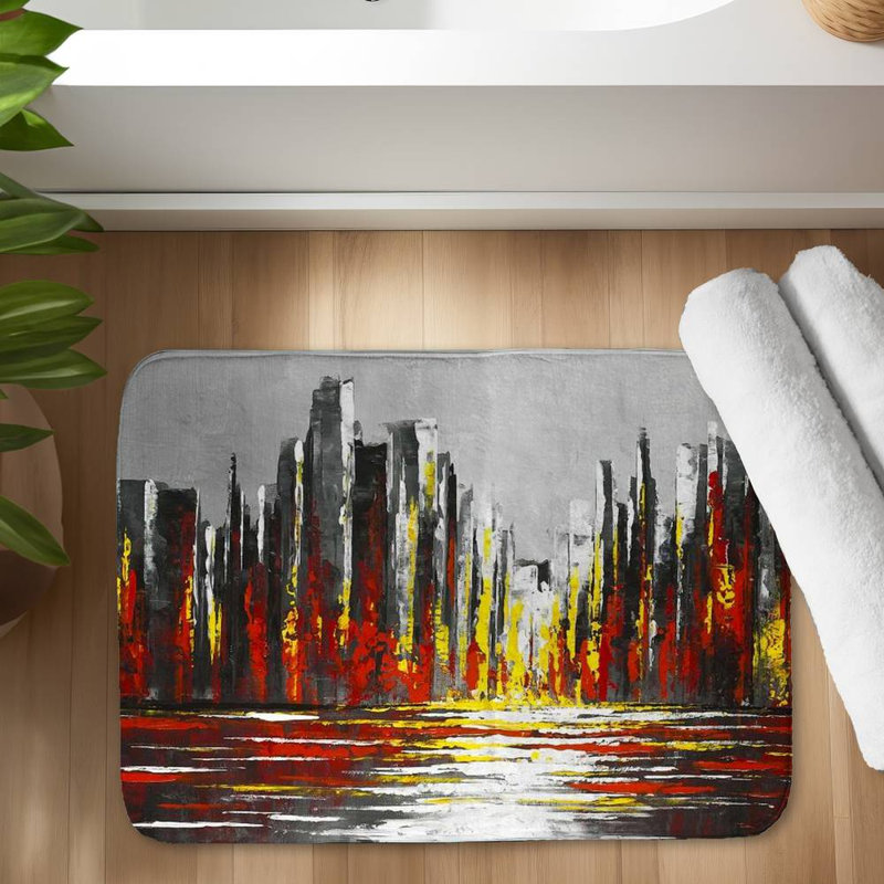 Abstract red skyline Bath Mat with Non-Slip Backing - Quick Dry Memory Foam Bathroom Rug - Absorbent - Modern Plush Spa-Style - Machine Washable
