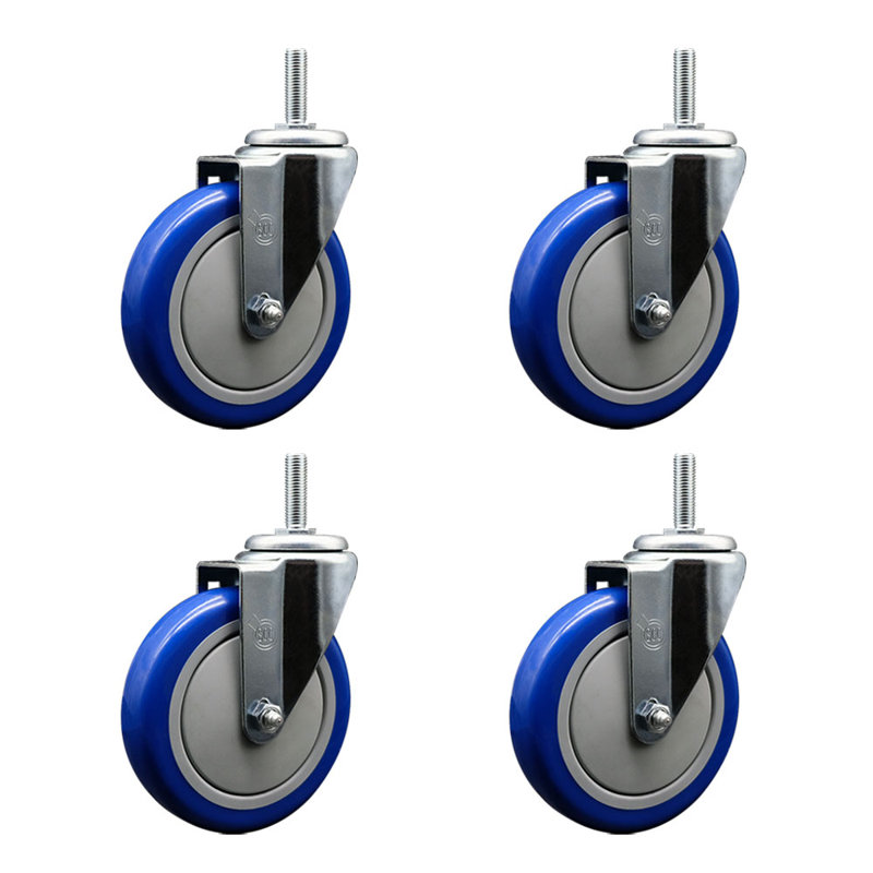 Ensemble de roulettes à tige filetée en poly pivotant 3/4 pouce 2 freins