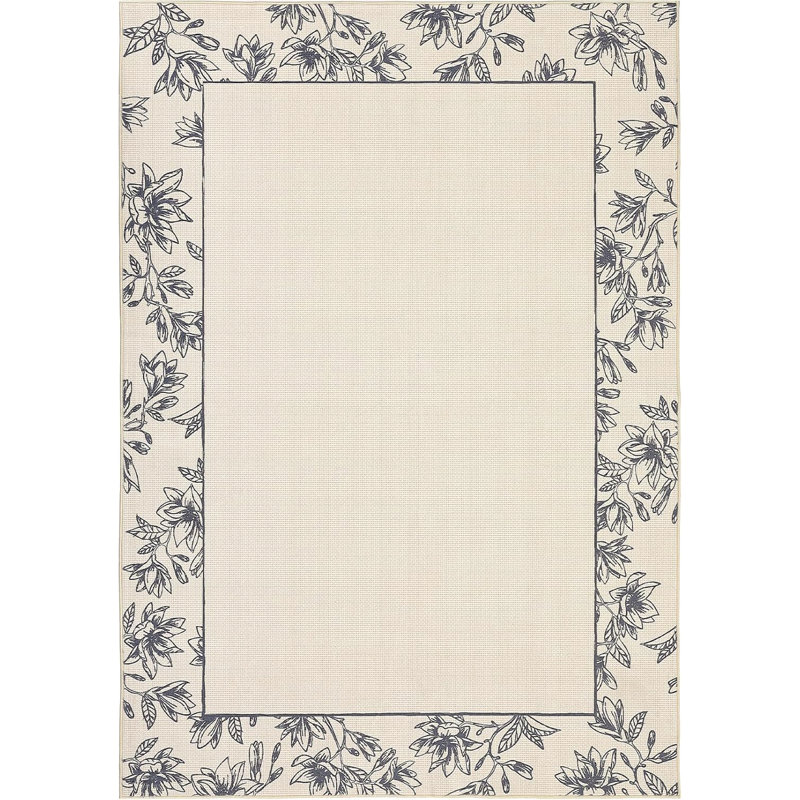 Washable Modern Bordered Hallway Rug, Non-Slip Low Pile Abstract Floral Runner for Kitchen, Laundry, Entryway, Linen