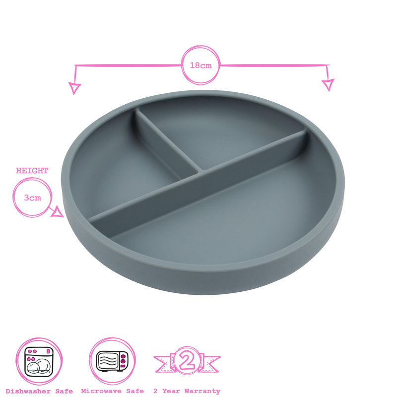 Tiny Dining - Baby Divided Silicone Suction Plate, Grey
