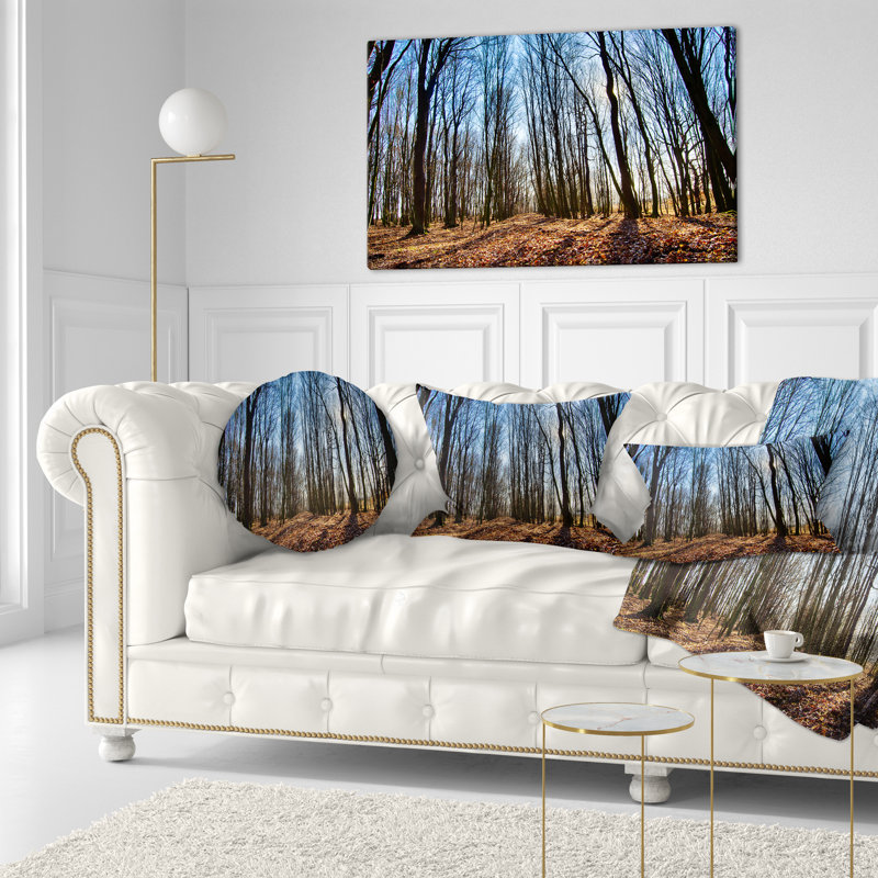 Dark Trees in Forest at Sunrise - Forest Printed Throw Pillow