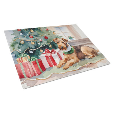 Airedale Terrier Cozy Christmas Glass Cutting Board Large