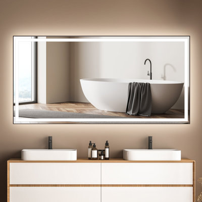 Jayvaris Wall Mounted LED Lighted Bathroom Mirror Frameless Vanity Mirror with 3-Colors Dimmablae Lights&Anti-fog