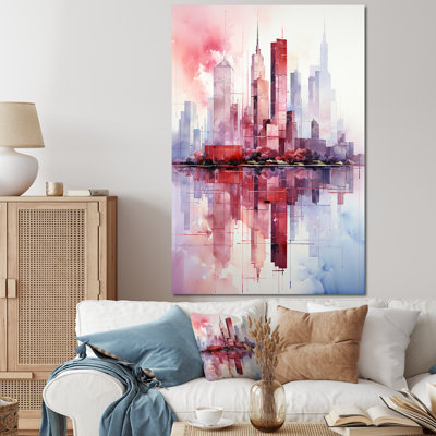 Rose et bleu gratte-ciel New York City II - gratte-ciel, art mural