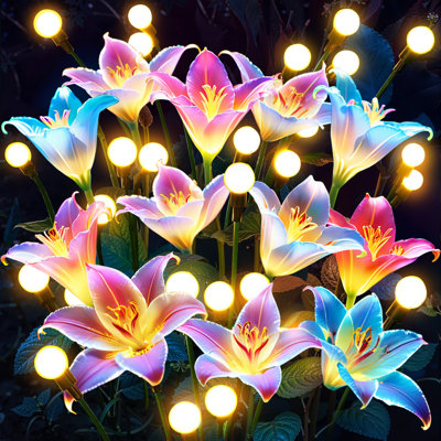 Solar Swaying Garden Lights, Upgraded Lily Flower Lights With Larger Solar Panel, Waterproof Outdoor Pathway & Flowerbed Light For Yard & Holiday Decor