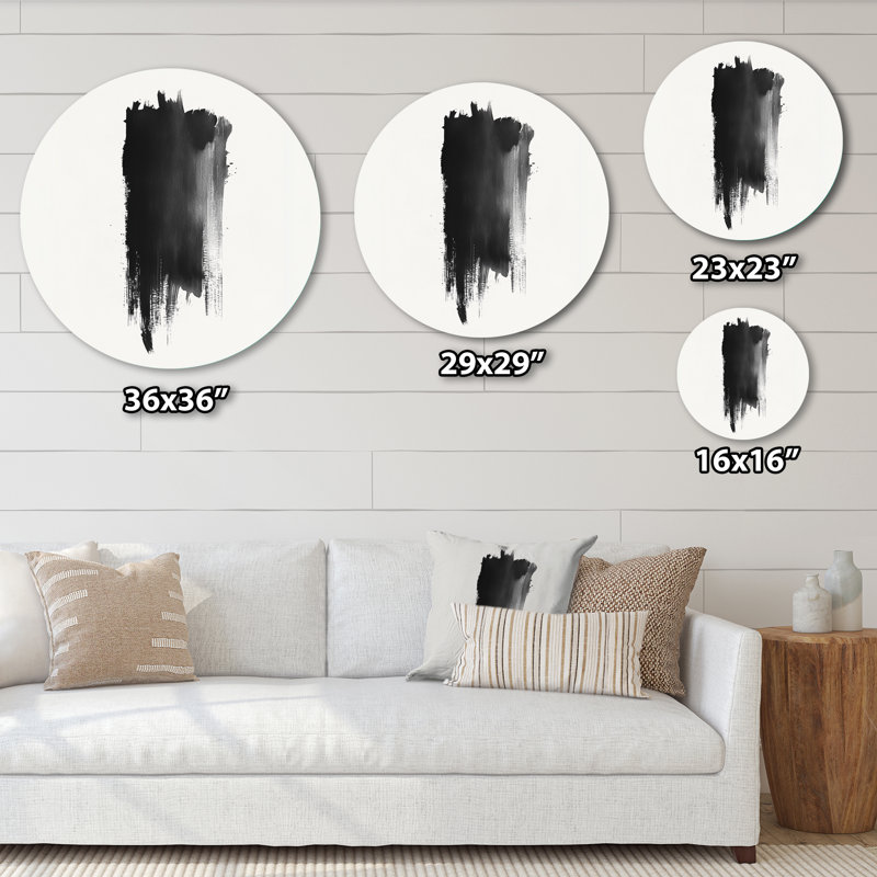 Noir et blanc, coup de pinceau méditation - Minimalisme abstrait, art mural rond en métal, L 29 po x H 29 po
