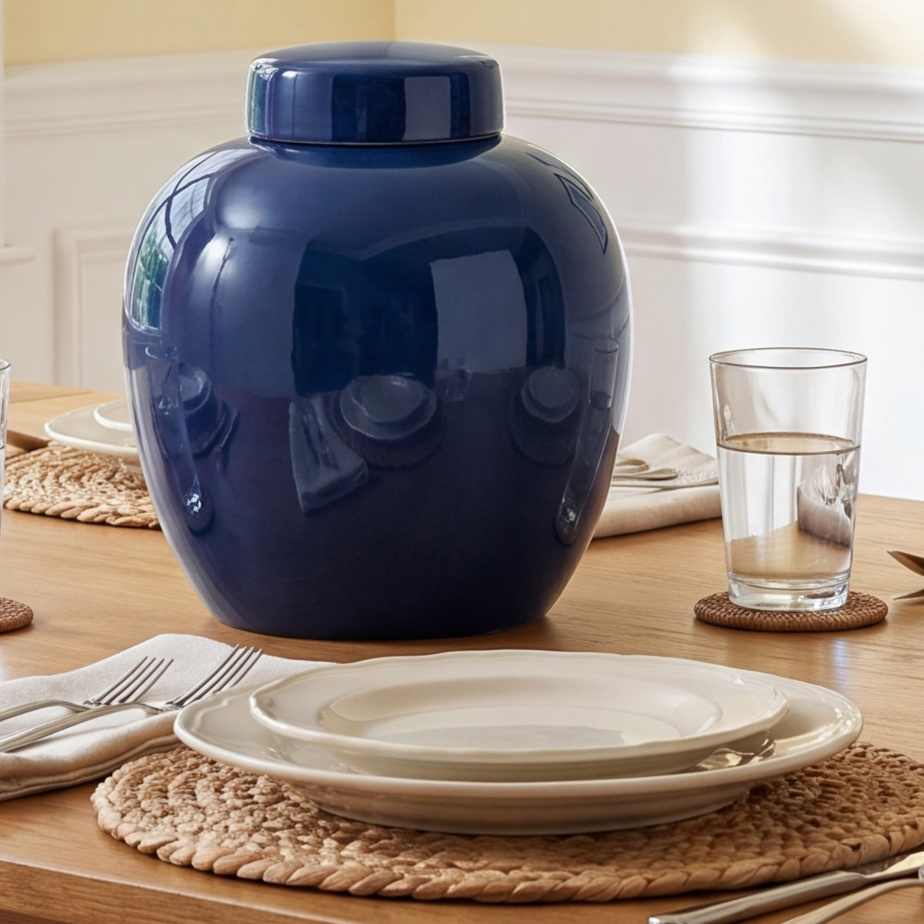 Francina 9.5'' Handmade Ceramic Ginger Jar, Dark Navy, 9.25" H x 9.25" W x 9.25" D