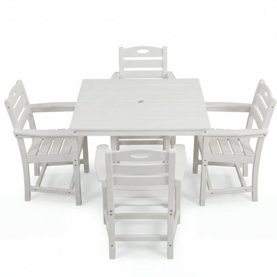 HDPE 5-Piece Outdoor Patio Dining Set with Square Table, Umbrella Hole and 4 Armchairs