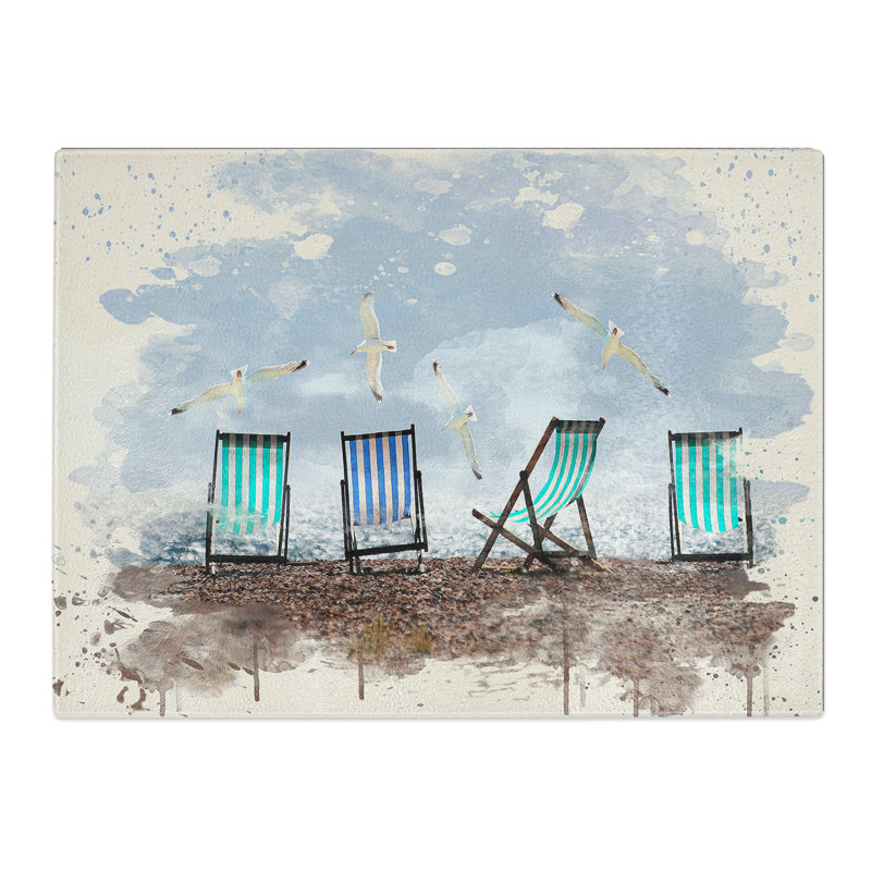 Seascape Deckchairs Brighton Beach Seagulls  Glass Chopping Board