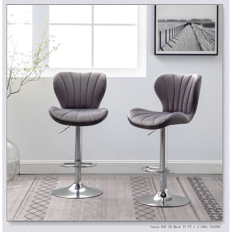 Ellston Upholstered Adjustable Swivel Barstools, Set of 2, Gray