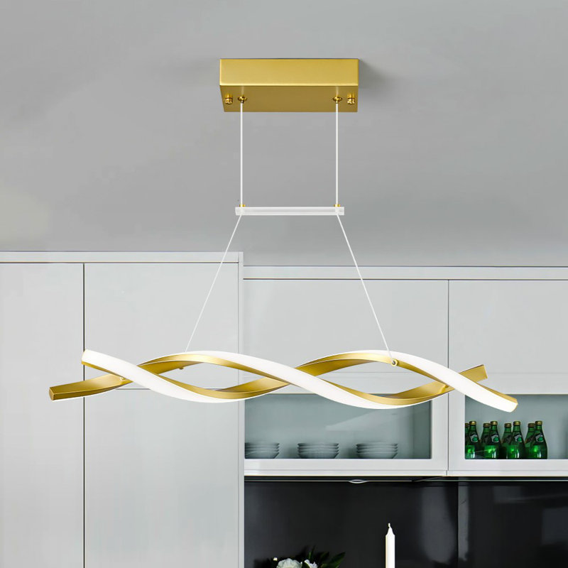 Modern Wave Shape Chandelier Height Adjustable Pendant Light LED Pendant Lighting for Living Room Kitchen Island Bedroom