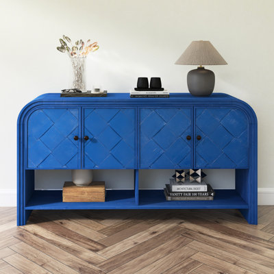 Console polyvalente avec lattes en bois tissé et placage en bois massif
