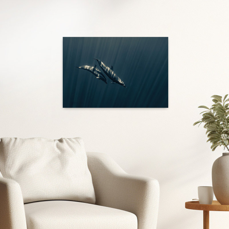 Dolphins Underwater Abstract Contemporary Dolphin Nature Ocean Wall Art Print by Serge Melesan - Print, 40.64cm H x 60.96cm W