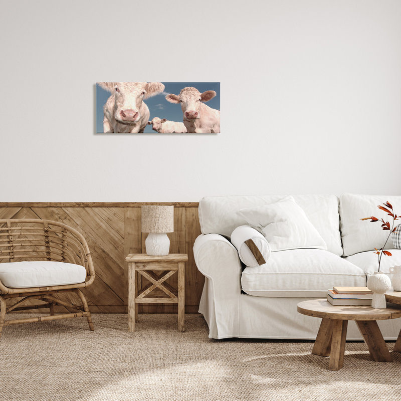 Trois vaches blanches sur toile par Marcus Prime, reproduction, H 13 po x l 30 po x P 1,5 po