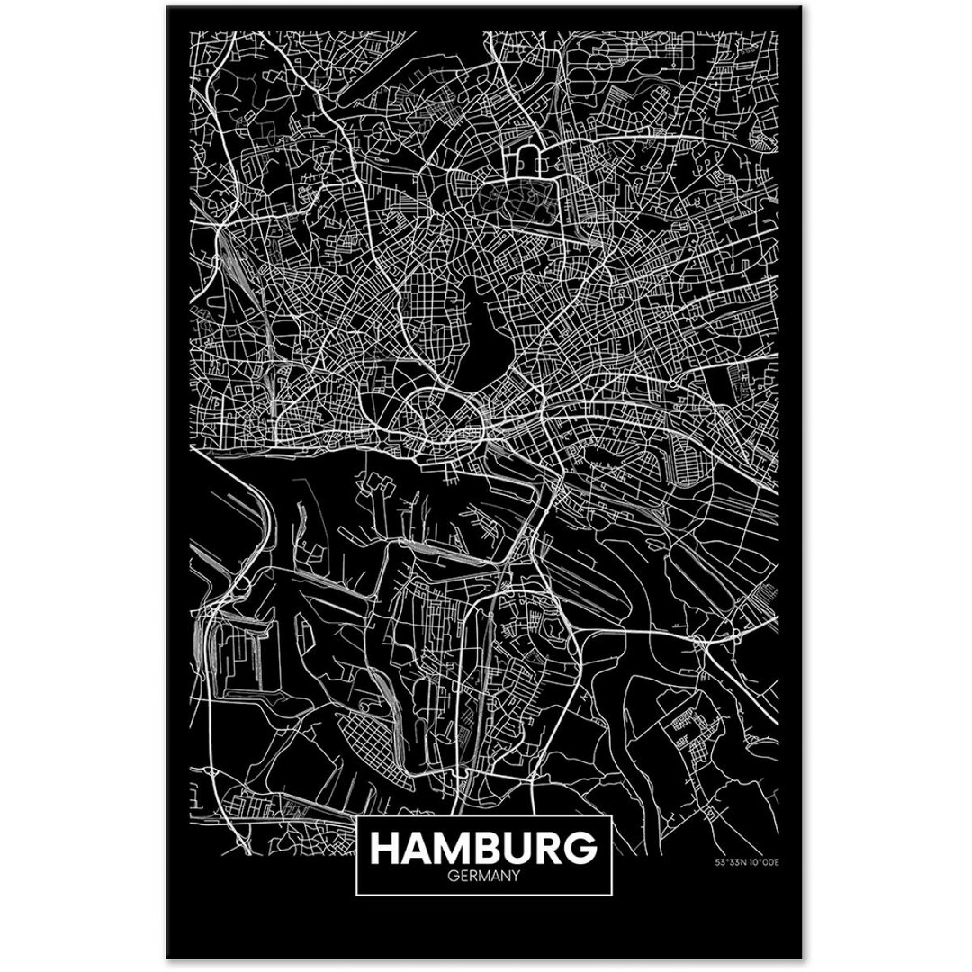 Leinwandbild Dark Map of Hamburg